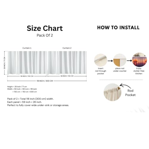 Image of Kitchen Curtains for Sink | Premium Printed Under-Sink Skirt for Kitchen Counter | Washable & Dustproof Rod Pocket Curtain | Home & Cooking Theme Decor (150cm x 70cm) (Japan Gate)