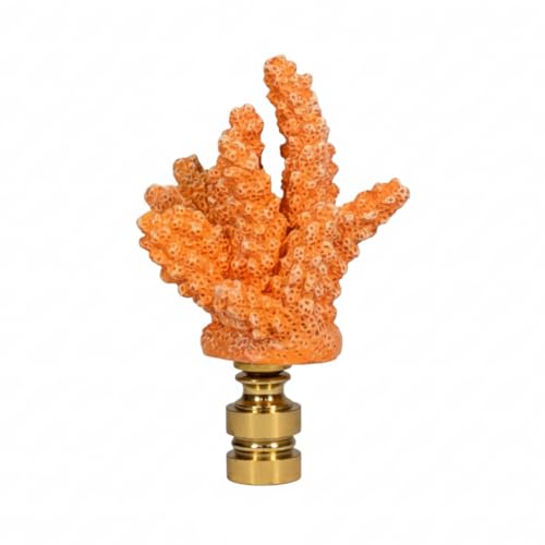 Image of Royal Designs, Inc. Sea Life Lamp Finial, Large Coral, Orange, Polished Brass Base, Replacement Finial for Table or Floor Lamps