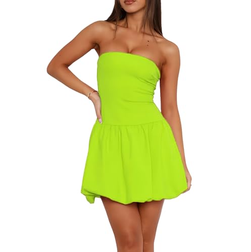 Hupplle Womens Strapless Mini Tube A Line Bubble Dress Sexy