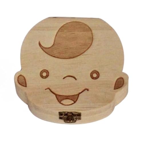 Caixa Porta Dentes de Leite, Cabelos para Bebê - Madeira Tratada Natural Segura, Formato Cabeça Menina ou Menino | Ideal para Guardar Lembranças Especiais e Eternizar Momentos (Menino)