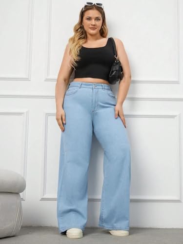 Image of KOTTY Women's Plus Size Straight Fit High Waist Wide Leg Jeans for Stylish Trendy Look