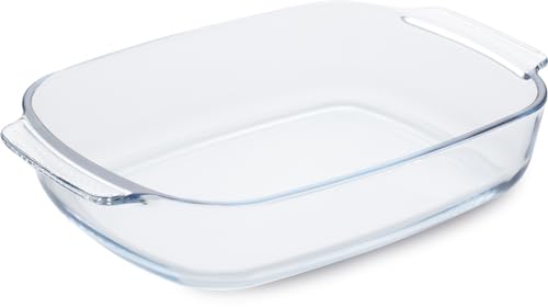 Guardini, Pirofila rettangolare con manici 38x25 cm - 3,8L, Vetro borosilicato, Resistente agli shock termici, Trasparente/Azzurro