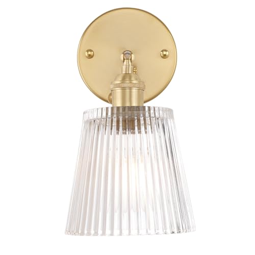Image of Shenmoyl Vintage Wall Sconces with Transparent Stripe Glass Lampshade 180 Degree Adjustable Brass Sconces Hradwired Modern Wall Lighting Fixture with Switch for Bedside Bedroom Doorway