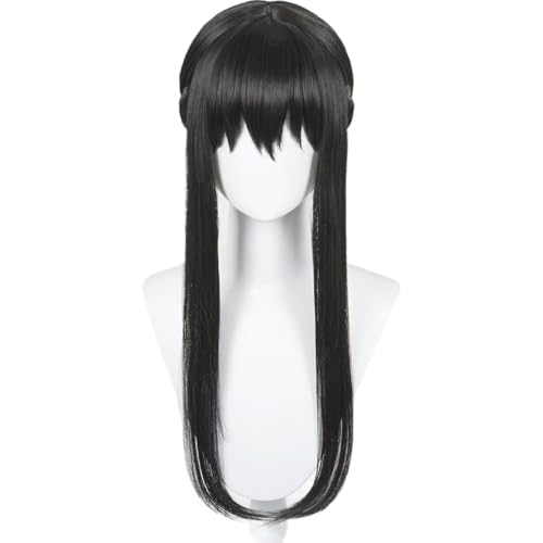 Image of Half and Half Long Black Anime Cosplay Wig with Bangs & Bun Pre-styled Thorn Princess Killer Costume Wigs Synthetic Hair + Wig Cap for Halloween Party