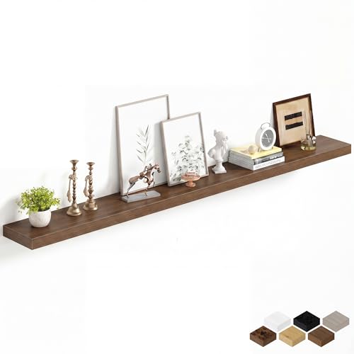 Image of Fun Memories 67Inch Long Floating Shelves, 8 Inch Deep Shelves for Bedroom|Living Room, Wall Mounted Wood Hanging Shelf with Invisible Brackets for Fireplace Mantel Home Storage Decor, Walnut - 1 Pack