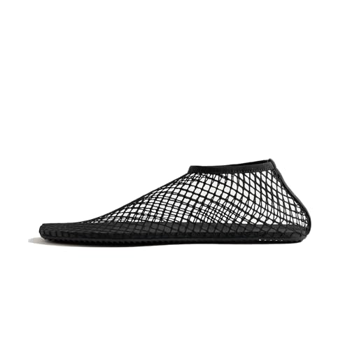 Women's Stretch Mesh Ballet Flats, Clear Fishnet Square Toe Ankle Sandals, Comfy Supportive Casual Office Ballerina Breathable Flat Shoes