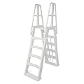 Vinyl Works SLA A-Frame 48-56 Inch Adjustable Above Ground Swimming Pool Ladder Entry System with Slide Lock Barrier and Handrails, White