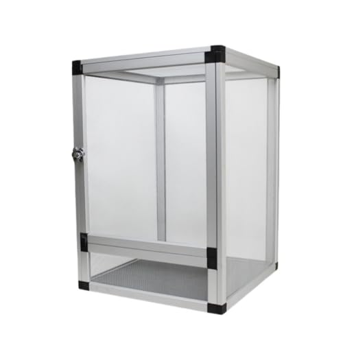 Yobuisg 爬虫類ペット飼育箱カメレオントカゲヘビアルミ合金取り外し可能な換気 飼育ケース カルシウム ヤモリ 飼育 アクリルケージ ヒョウモントカゲモドキ ケージ 爬虫類 ラック パルダリウム ケージ カメレオン ケージ (32*32*46cm,シル