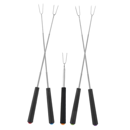 TOBBOMEY 5Pcs Extendable Stainless Steel Bbq Skewers with Plastic Handles for Roasting Marshmallows Sausages and Hot Dogs at Camping and Campfires