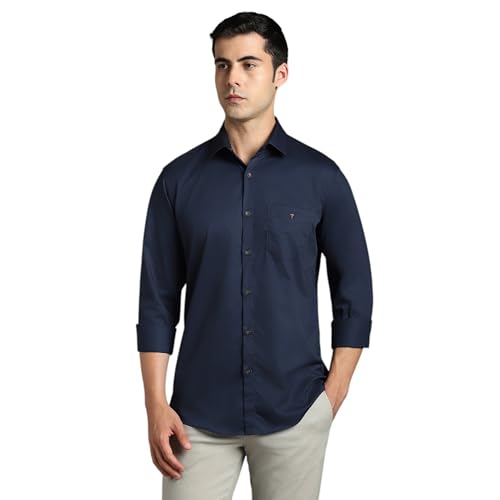 Image of Louis Philippe Men's Slim Fit Signature Oxford Easy Care, Natural Stretch Full Sleeve Solid Casual Shirt, Cotton