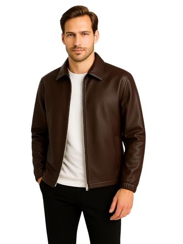 Image of Brown Faux Leather Jacket For Men - Lightweight Stylish Travel Outerwear For Bikers | Leather Jacket For Man - Stylish Lightweight Travel-ready Jacket