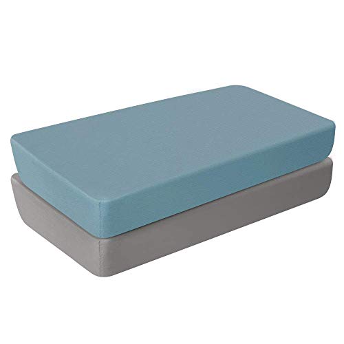 YOOFOSS Drap Housse pour lit de Bébé 50x90 cm/ 70x140cm, Lot de 2, Berceau Couffin Bebe Protection de matelas pour tout-petits, Doux, Hypoallergénique (70X140, Bleu + Gris)