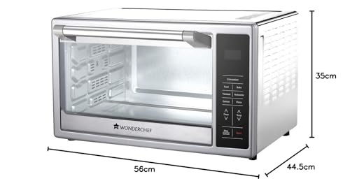 Image of Wonderchef Prato Digital Oven Toaster Griller (OTG) 30 Litres with 6 Pre-set Cooking Menus | with Rotisserie, Convection Mode | All in one - Air Fry, Bake, Grill, Dehydrate, Toast, Broil | Oven for Kitchen | Digital Display | Chamber Light, Inner Lamp | Temperature Control | 8 Accessories | 2 Years Warranty | Silver