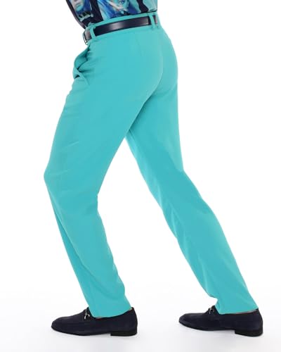Mens 70s Aqua Blue Slim Fit Stretch Dress Pants3