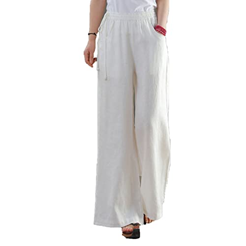 Maiyifu-GJ Women Casual Cotton Linen Baggy Pants Relaxed Fit Soft Comfy Wide Leg Trousers Drawstring High Waist Loose Pant