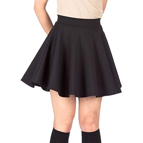 Pretty Fashion Women's Plain Skater Skirt Basic A-Line Stretchy Flared Mini Flowy Skirt Multiple Colours Plus Size Curve 8-22 (Black, 20-22) Cover