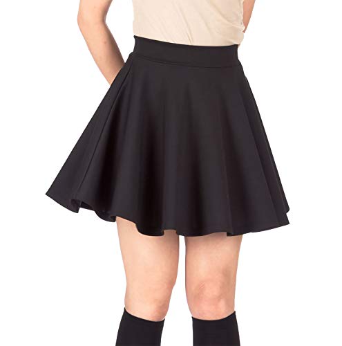 Pretty Fashion Women's Plain Skater Skirt Basic A-Line Stretchy Flared Mini Flowy Skirt Multiple Colours Plus Size Curve 8-22 (Black, 20-22)