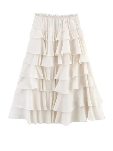 Women's Layered Decoration Mid-High Waist Midi Skirt Long Flowy Skirts Pleated Skirt2