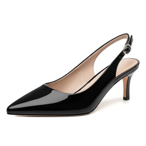 Image of NUMALEO Slingback Heels for Women Pointed Close Toe Kitten Heels Patent Pumps Dress Party Comfy Heeled Sandals Stiletto 2.5 Inch Dress Shoes