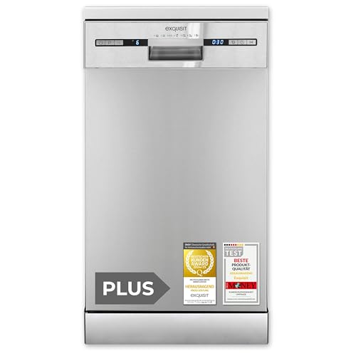 Exquisit PLUS Geschirrspüler 45 cm, Unterbaufähig, 9 Maßgedecke, 9 Liter, ECO-Programm, Startzeitvorwahl, GSP9309-030E inox