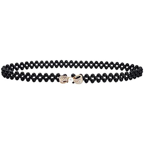Image of REDHORNS Rhinestone Elastic Waist Belt for Women Dresses Beaded Design Stretchy Slim Waistband, Belly Chain Kamarband for Ladies Saree - Free Size