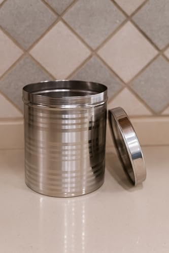 Image of Duodeno inchStainless Steel Storage Containers Set of 4 (1kg, 2kg, 3kg, 4kg) | Airtight Multipurpose Kitchen Canisters for Tea, Sugar, Coffee & Dry Food Steel Storage Round Dabba (Silver)