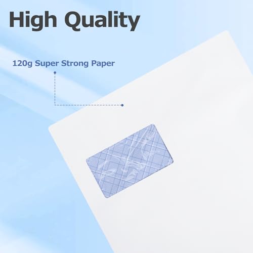 50 Stück Briefumschlag C4 A4 weiß, mit Fenster, selbstklebend, mit Abziehstreifen, Chiffre-Struktur-Innendruck 120 g/m, Format 229 x 324 mm Briefumschlag Versandtasche, Briefumschlag, Kuvert, Geschäft