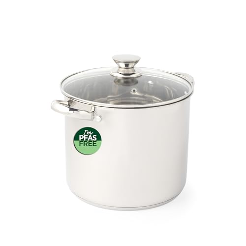 Russell Hobbs Classic Collection 24 cm Stockpot – Stainless Steel Cooking Pot, Tempered Glass Lid with Steam Vent, 9 Litre Capacity, Mirror Finish, Easy to Clean, for Soups, Casseroles, Curry option