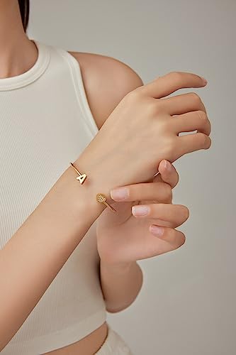 Image of VQYSKO Heart Initial Cuff Bracelets for Woman-CZ Stainless Steel Adjustable Open Bracelet Woman Jewellery,Birthday Gifts for Woman