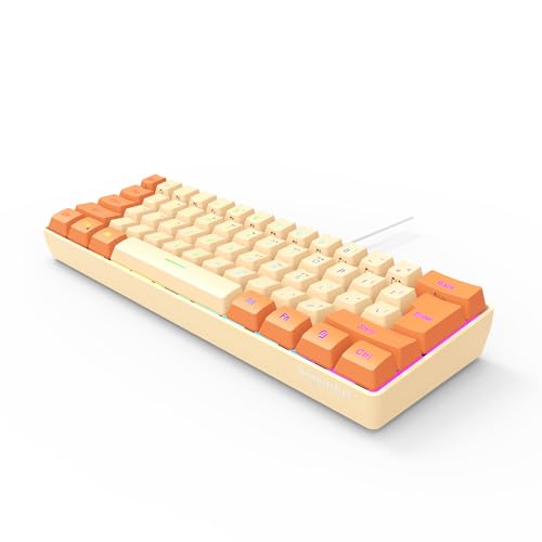 Image of Snpurdiri 60% Wired Gaming Keyboard, RGB Backlit Ultra-Compact Mini Keyboard, Waterproof Mini Compact 61 Keys Keyboard for PC /Mac Gamer, Typist, Travel (Orange and Cream) | Backlit Ultra-Compact Mini Gaming Keyboard for PC /Mac Gamer, Typist, Travel