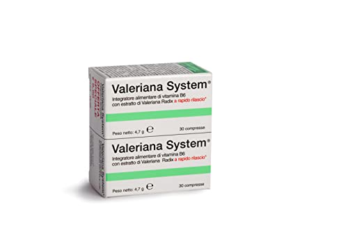 Valeriana System, Integratore Alimentare a Base di Valeriana e Vitamina B6, Rimedio Naturale per Ansia e Insonnia, Favorisce il Rilassamento, Confezione da 30+30 Compresse, 9.4 g