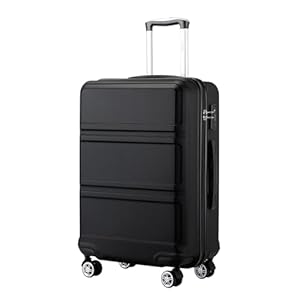 KONO Trolley Koffer Mittelgroß 4 Rollen Leicht Hartschalenkoffer Reisekoffer mit TSA Schloss, 65x44x25.5cm, 61Liter, Zwillingsrollen Rollkoffer, ABS Hartschale (Schwarz, L)