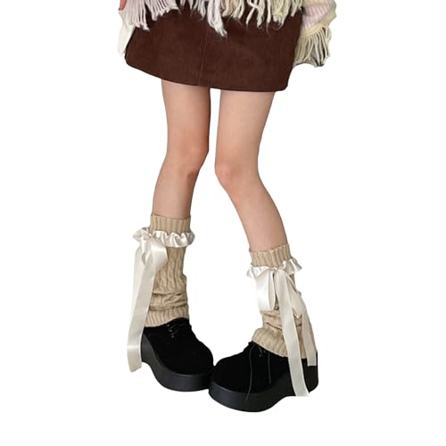 Y2K Leg Warmer Women Girl Japanese Kwaii Loose Socks Sweet Satin Bow Tie Boot Socks 2000s Ripped Knit Leg Warmer 80s