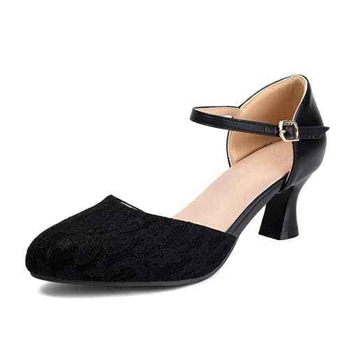 Bellirala Womens Lace Flower Heels Cute Retro Rockabilly Shoes Low Kitten Heels Mary Janes Ankle Strap Vintage Cosplay Shoe Elegant Dress Dance Pumps