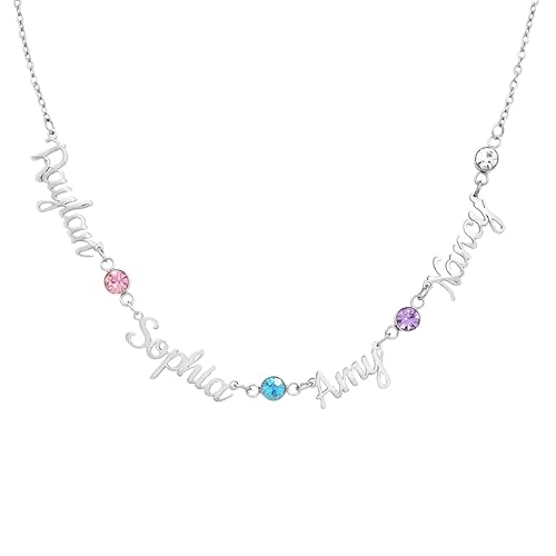 Custom Name Necklace Personalized,925 Sterling Silver/Stainless Steel Custom Heart Multi-Name Necklace Customized Jewelry For Women Her Mom Girlfriend Christmas Valentine's Day Birthday Gift