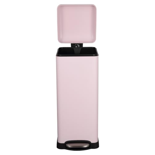 Image of happimess Betty 8 Gal Step Trash Can Soft-Close Lid, Blush Pink | Removable Liner, Semi-Rectangular, Steel Pedal, Iron Powder Coated, 27 inch Height, Non-Skid Base