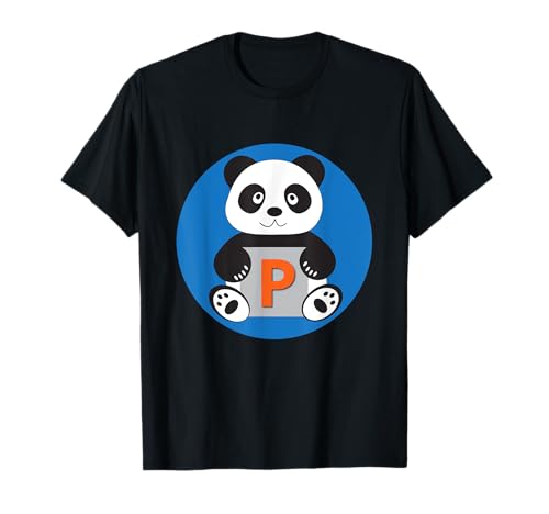 Photo de Monogramme P avec panda illustré – Mignon T-Shirt