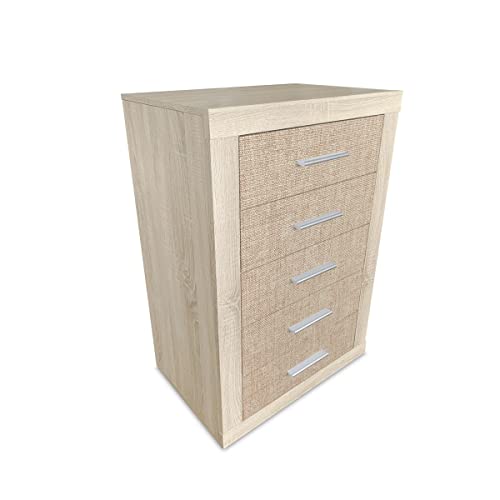 Homey Cómoda, Sinfonier, Modelo Omabella, Práctica y Funcional, Madera, Puccini-Textil, 60 cm (Ancho) x 107 cm (Alto) x 39.5 cm (Fondo)