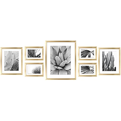 ArtbyHannah Gold Gallery Wall Frame Set of 7, Photo Picture Frames Collage with Botanical Tropical Art Prints for Living Room Decor or Staircase Decoration for Christmas Gift Cover