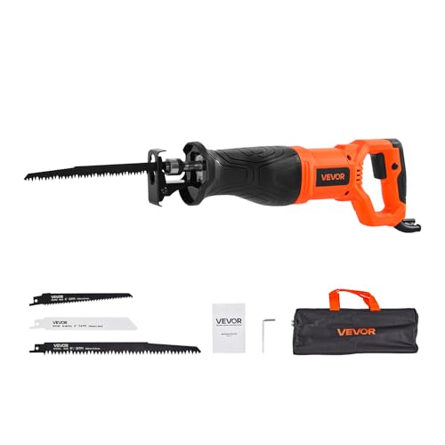 Image of VEVOR 7.5 Amp Corded Reciprocating Saw, 1-1 /8 inch Stroke Length, Power Reciprocating Saw with Variable Speed, 2800 SPM, 8 Blades & Bag Included, for Wood, Metal, and Plastic Cutting