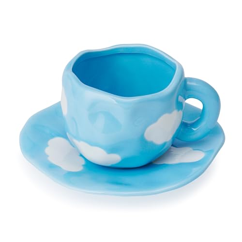 Grexenta Kaffeetassen Set mit Untertasse, Süßes Tassengeschenk,Frauen zum Geburtstag Tee Kaffee Becher 250 ml Keramik Geburtstagsgeschenk für Mädchen Mama Freundin (Blau)