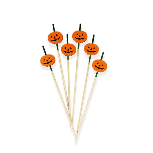 hhdatc Halloween Cocktail Picks,Bamboo Pumpkin Appetizer Toothpicks for Halloween Decorations Themed Party Supplies