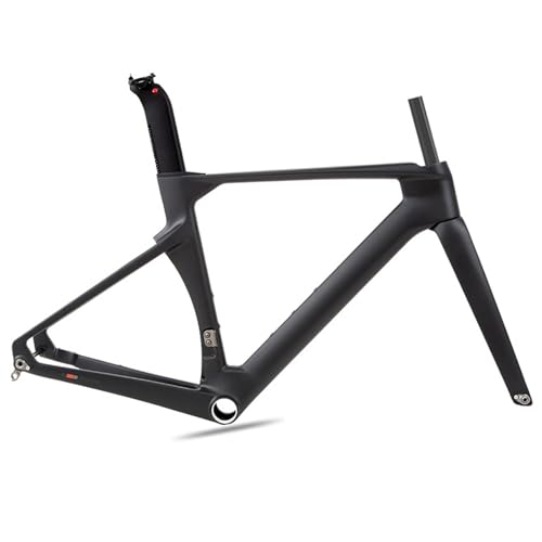 700C Carbon-Rennrad-Rahmenset, 43.5cm / 46cm / 48cm / 50cm / 52cm / 54CM / 56CM Brechender Wind Rennrahmen Steckachsenrahmen 12 × 100 Mm 12 × 142 Mm Scheibenbremsrahmen Interne Führung(Black,56CM)