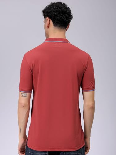 Image of The Indian Garage Co Men Slim Fit Solid Polo Neck Half Sleeves Tshirt