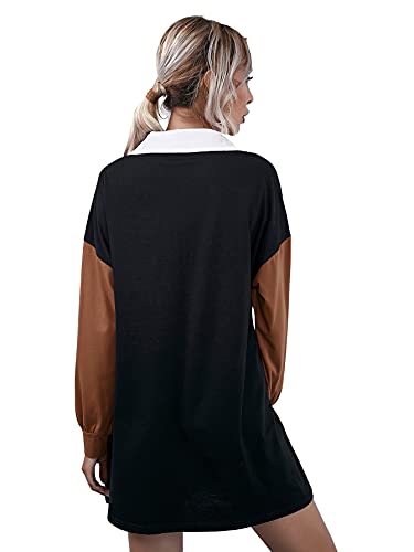 Shein Women's Color Block Long Sleeve V Neck Collar Sweatshirt Dress Tunic Black Medium #TOP1