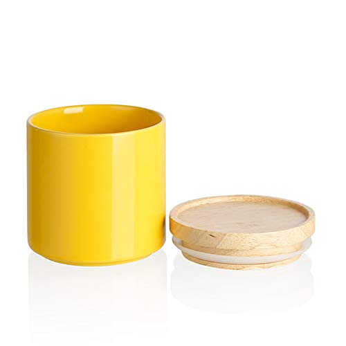 Sweejar Kitchen Canisters Ceramic Food Storage Jar, Stackable Containers with Airtight Seal Wooden Lid for Serving Ground Coffee, Tea, Sugar, Salt and More - 16 Fl Oz (Yellow)