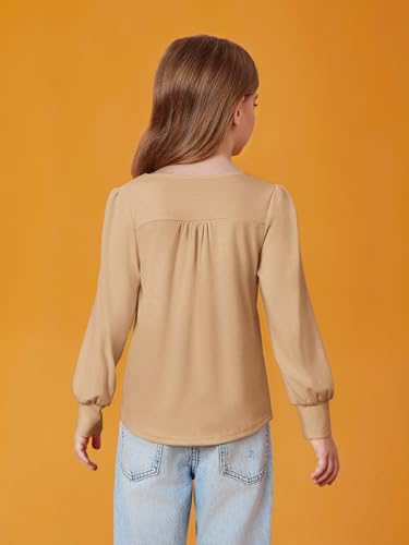 Image of Haloumoning Girls Puff Long Sleeve Shirts Fall Tops 5-14Y