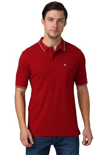 Image of Van Heusen Athleisure Men Solid Cotton Polo T-Shirt with Pocket - Side Slit, Half Sleeve, Regular Fit