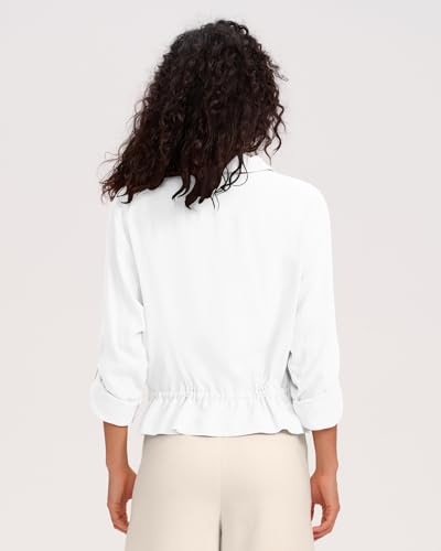 Gacaky Women's Cropped Jackets Casual Lapel Button Down 3/4 Sleeve Oversized Utility Anorak Coat with Pockets2