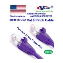 Made in USA, Vaster SKU -81975-2 Ft Cat6 Patch Cable Purple "Not CCA Wire" 100% Copper UL CSA CMR ETL 23Awg Solid Wire RJ45 Snagless Straight Patch Cable